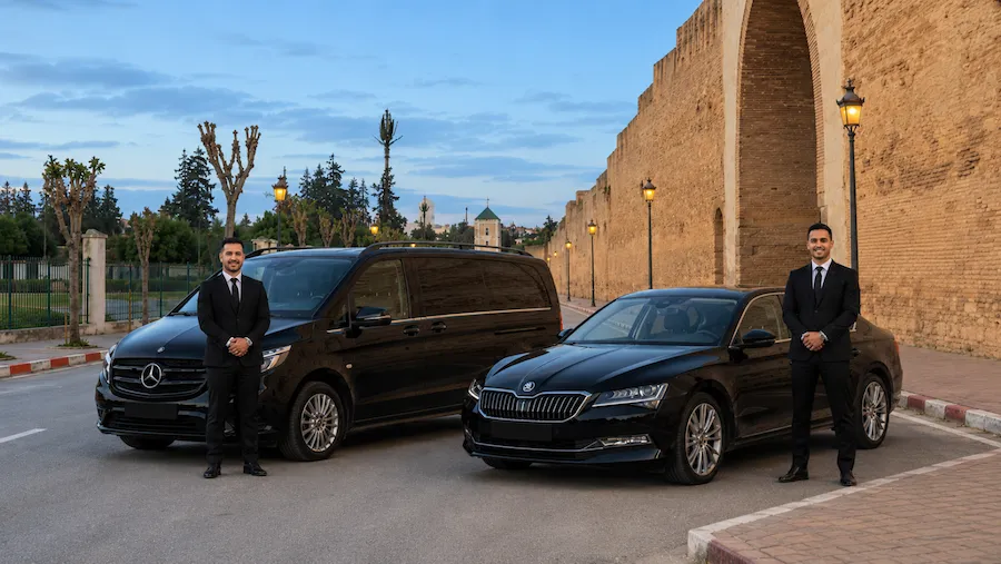 Chauffeur privé Meknès avec chauffeur professionnel et véhicule noir haut de gamme